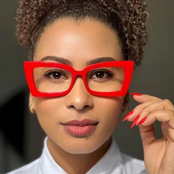 Fashion Brand Design Retro Large Square Red Femal Frame Photochromic Anti Blue Light Computer Women Reading Glasses Degrees 0~+6