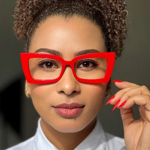 Diseño de marca de moda Retro grande cuadrado rojo marco femenino fotocromático Anti luz azul ordenador mujeres gafas de lectura grados 0 ~ + 6