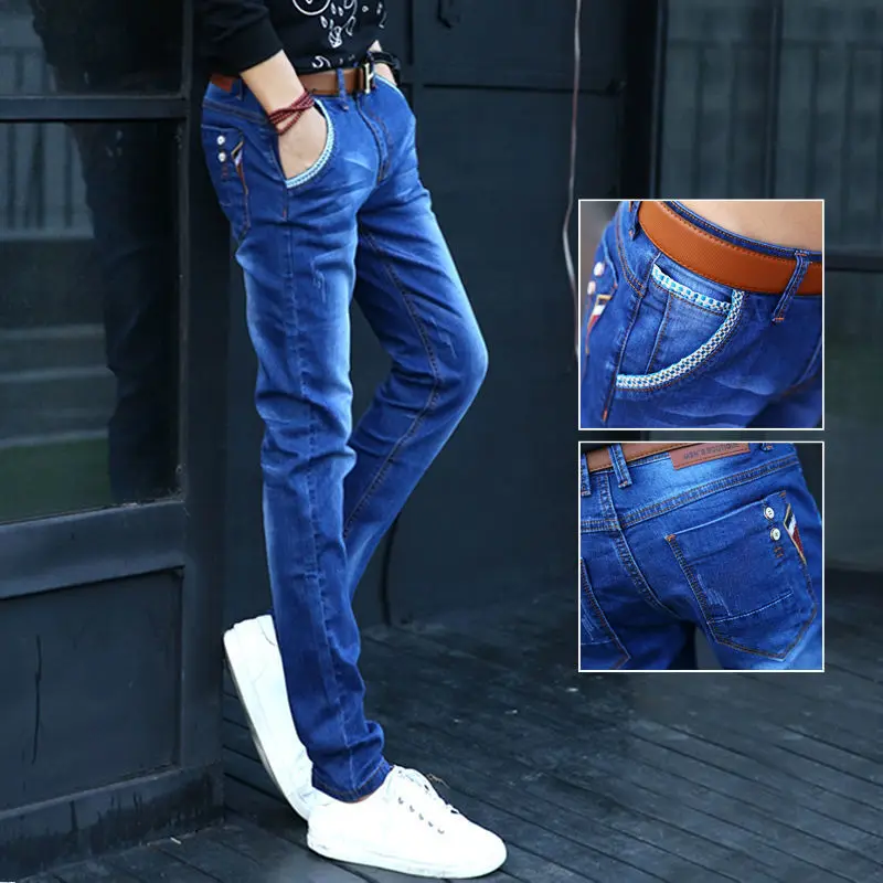 2023 New Korean Luxury Designer Snowflake Blue Jeans for Men Casual Spring Autumn Denim Cowboy Length Tight Skinny Denim JEANS