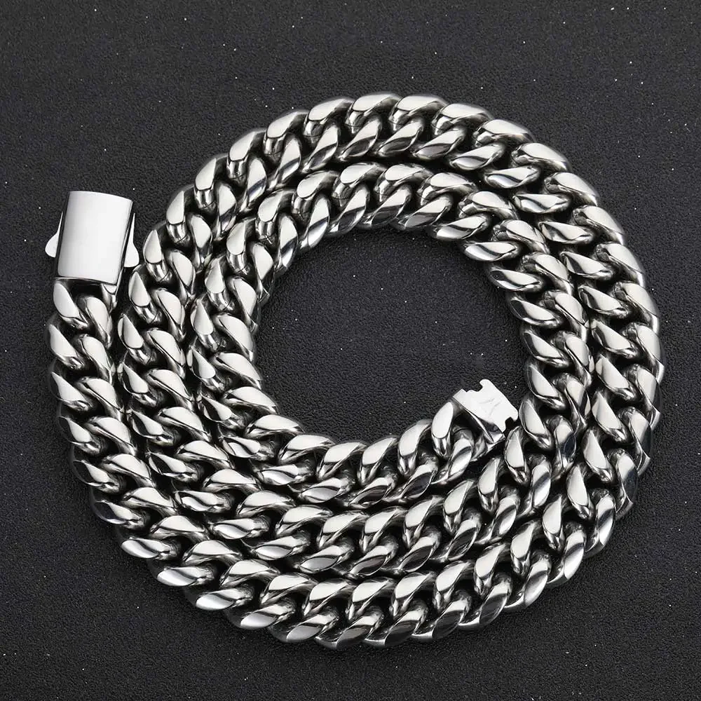 Hochwertige Breite 8–14 mm, Edelstahl, goldfarben, kubanische Kette, wasserdichte Panzergliederkette für Männer und Frauen, verschiedene Größen – Detail 12
