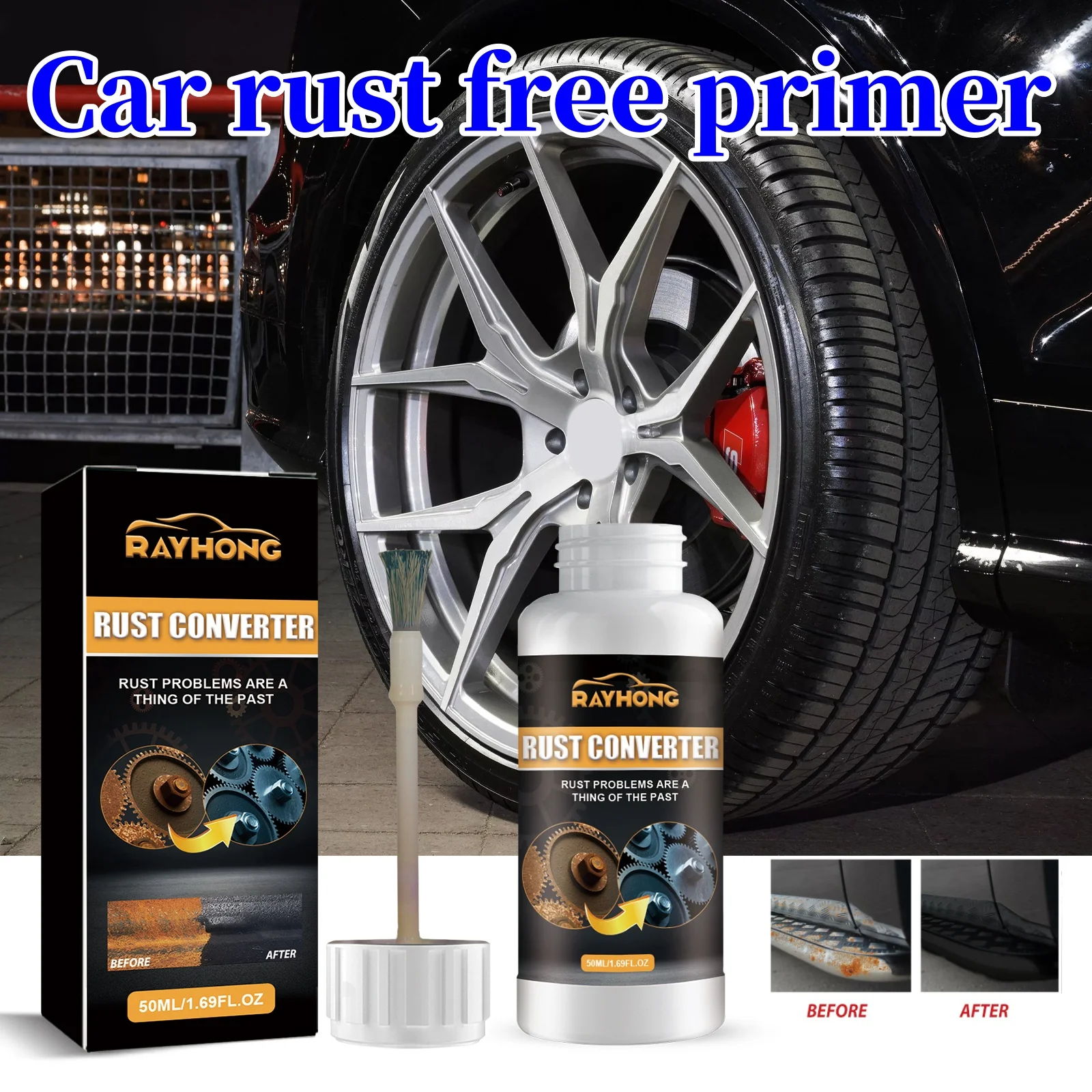 50ml Car Rust Converter with Brush Kit Auto Parts Rust Proof Removal Coating Liquid Refurbished Primer Conversion Agent