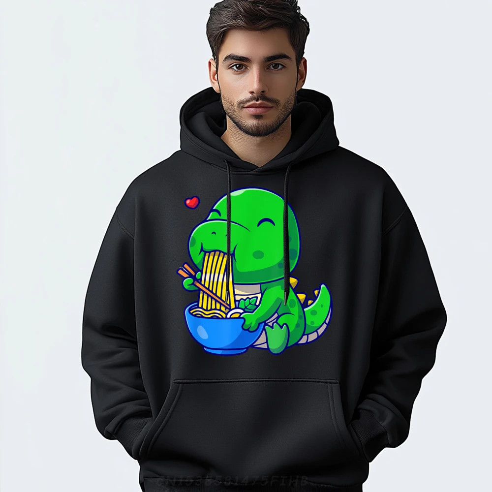 Kawaii Dinosaur Ramen Noodle Cute Boy Toddler Black Hoodies Man Camiseta Men Christmas Sweater Long Sleeve