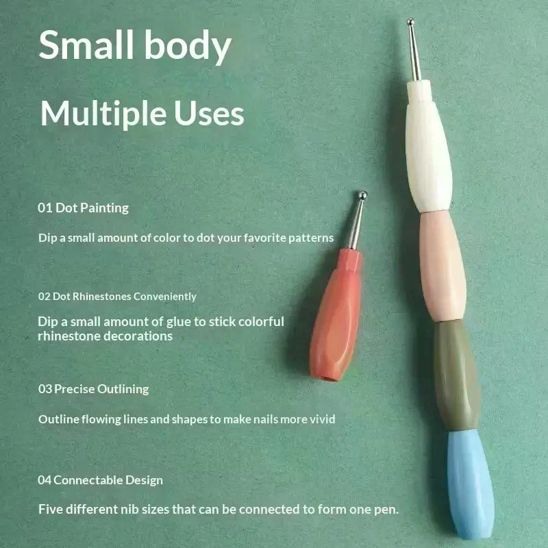 Nail Art Dotting Pen Kit 5Pcs Interlockable Multicolor Handle DIY Nail Painting Tools