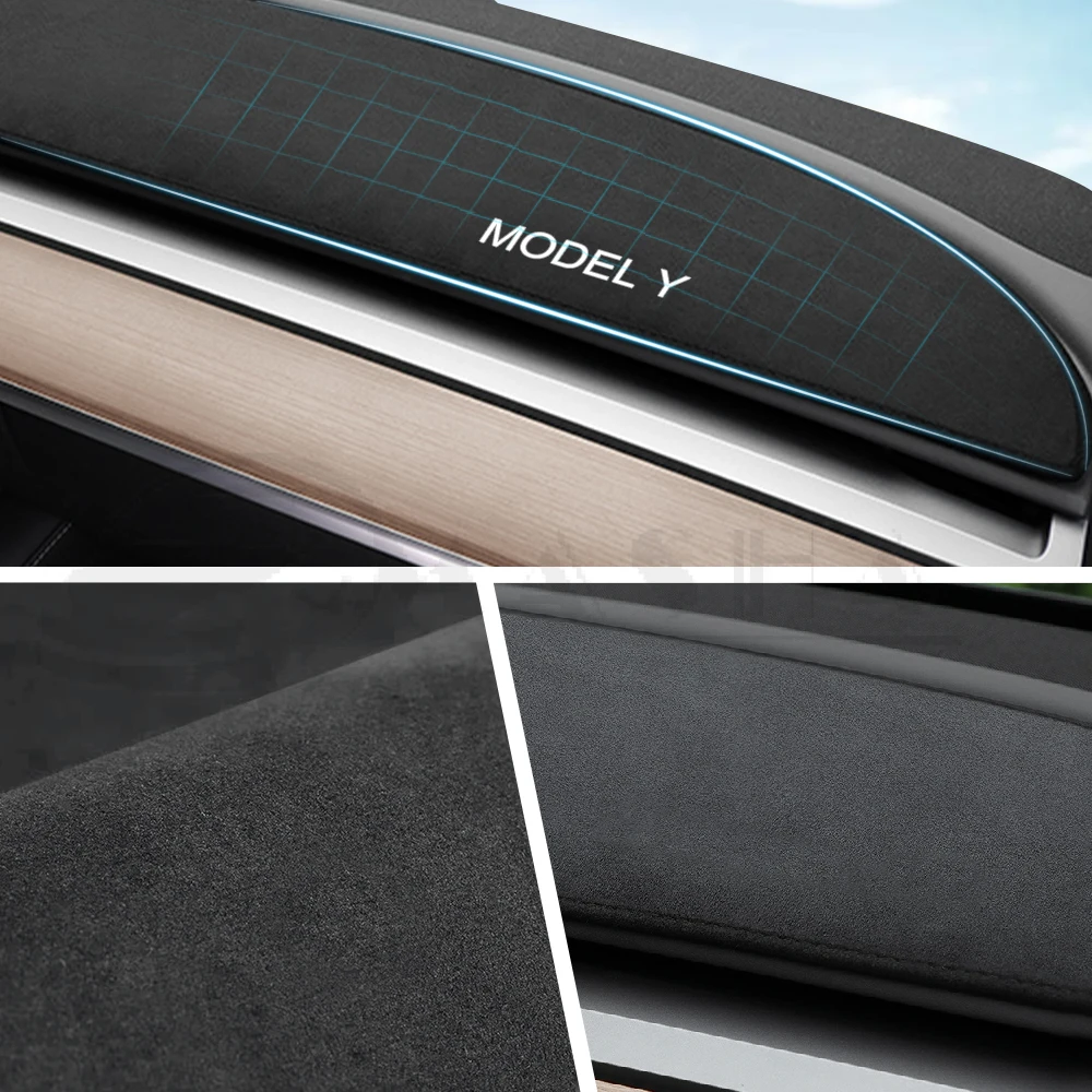 For Tesla Model Y Model 3 Dashboard Cover Nonslip Car Dash Board Mat Sunshade Non-Glare Non-Slip Pad Carpet Sunshield Protector