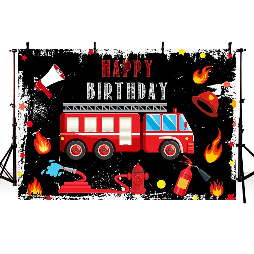 Mehofond Photography Background Firetruck Themed Fireman Fire Truck Firefighter Boy Birthday Party Decor Backdrop Photo Studio