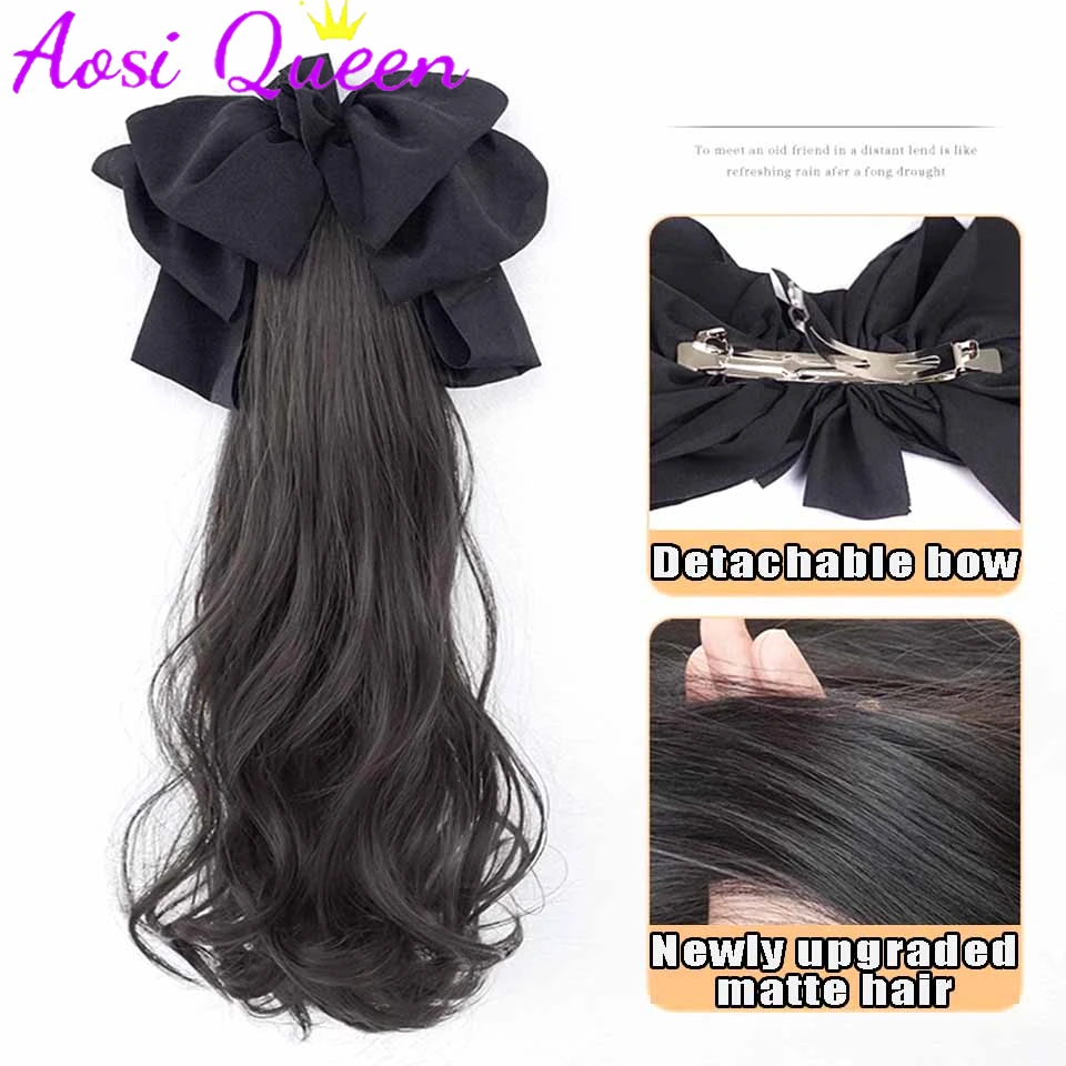 AOSI Synthetic Bow Wig Ponytail Female Clamping Style Big Wave Low Ponytail Long Hair Artificial Hair Braided Curly Ponytail