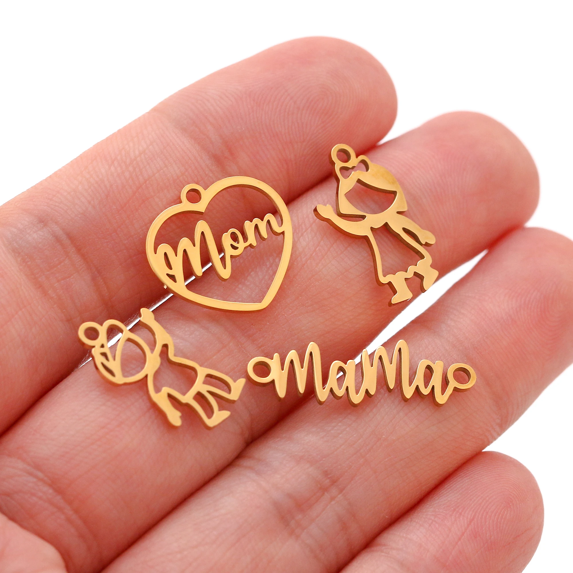 5Pcs Love Heart Mama/Boys/Girls Baby&Mother Charms Stainless Steel Jewelry Connector Pendants Fit DIY Handmade Necklace Earrings