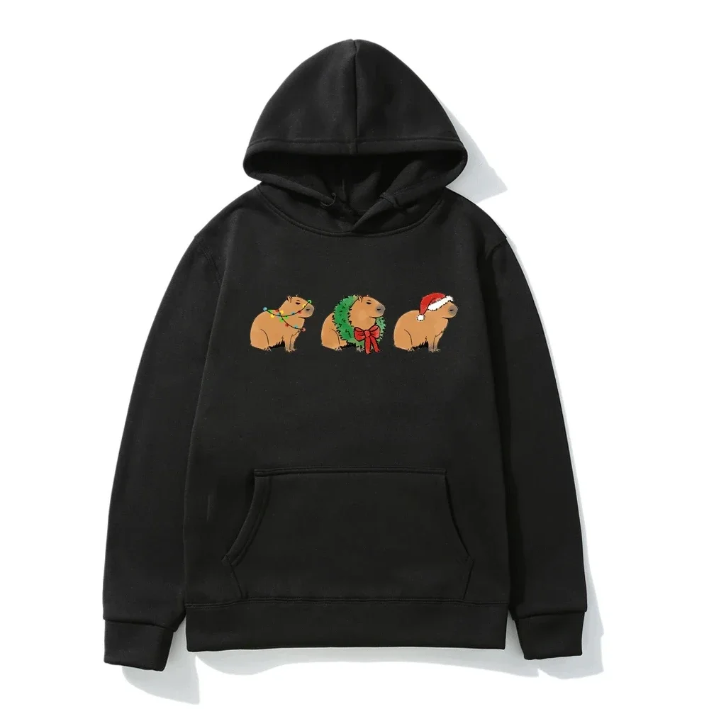 Christmas Capybara Cartoon Fashion felpa con cappuccio da uomo 2023 a maniche lunghe felpa Streetwear Pullover felpe con cappuccio in pile invernale