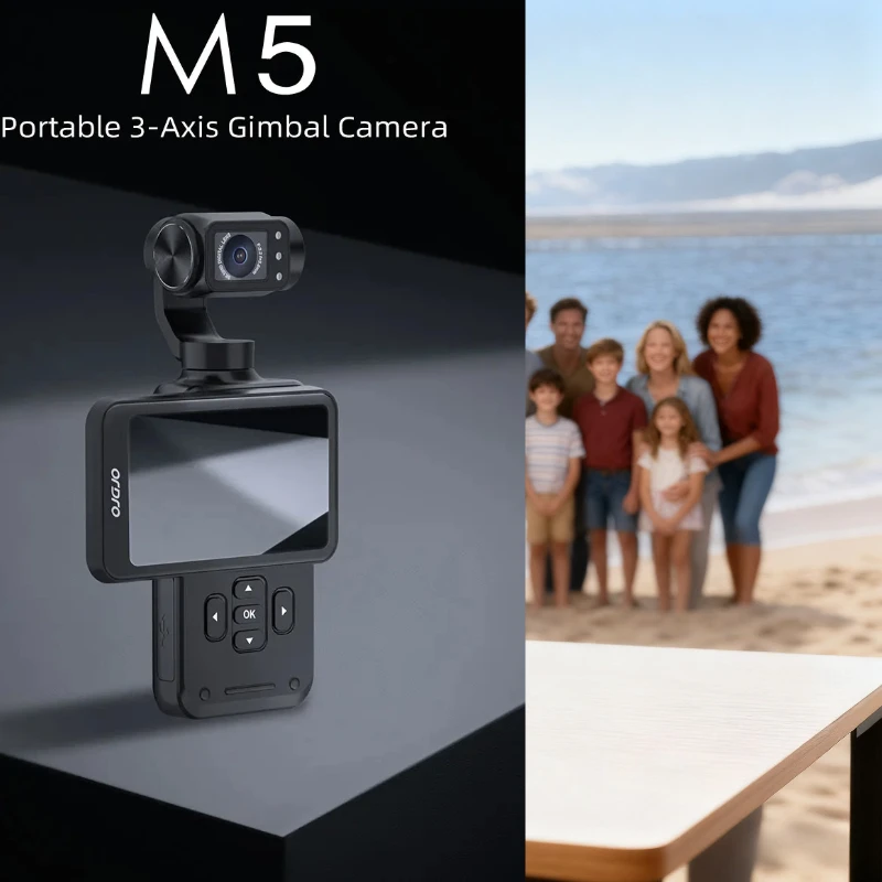 Action Camera IR M5 3-Axis Gimbal Stabilization 3.5 Inch IPS Touch Screen 5K,with Remote Control & Tripod,64GB Card for Vlogging