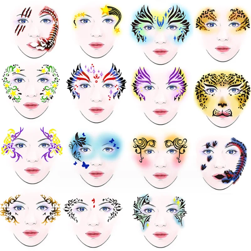 21*18.5cm Facial Graffiti Makeup Template Series Holiday Personalized DIY Facial Creative Painting Beauty Tools Stencil Reusable