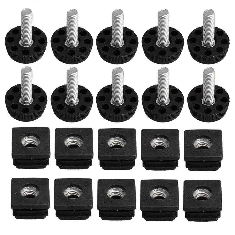 

24/16/8pcs M8 Thread Black Plastic Furniture Legs Plugs Set Blanking End Caps Insert Plugs Adjust Thread Feet Square Pipes Set