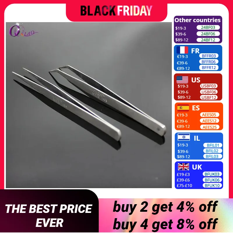 Excellent Quality 15cm Stainless Steel tweezers Bending head Straight head metal forceps Repairing Tools Dental Tool