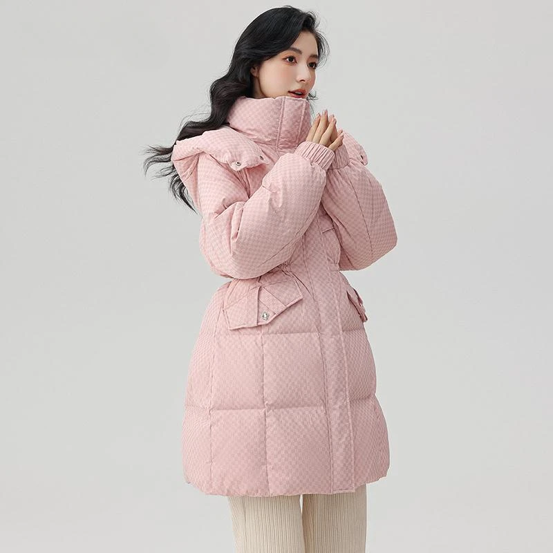 

Fashio Women Cold Autumn/Winter Jackets 2023 New Female Fashion Stand Collar Hooded Ultra Lightweight White Duck Down Coat B13