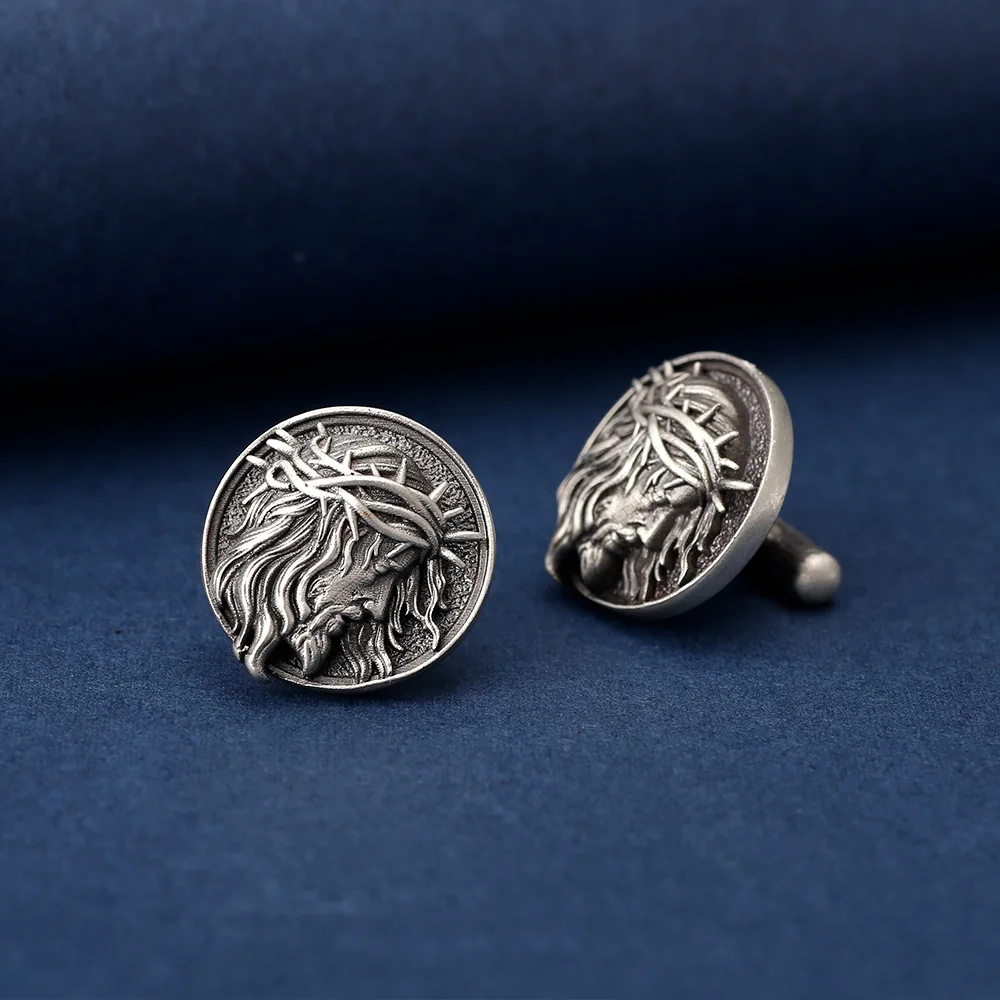 Vintage Wolf Head Jesus Personality Style Cufflinks Trendy Men's Party Performance Clothes Jewelry Accessories Friend Gifts