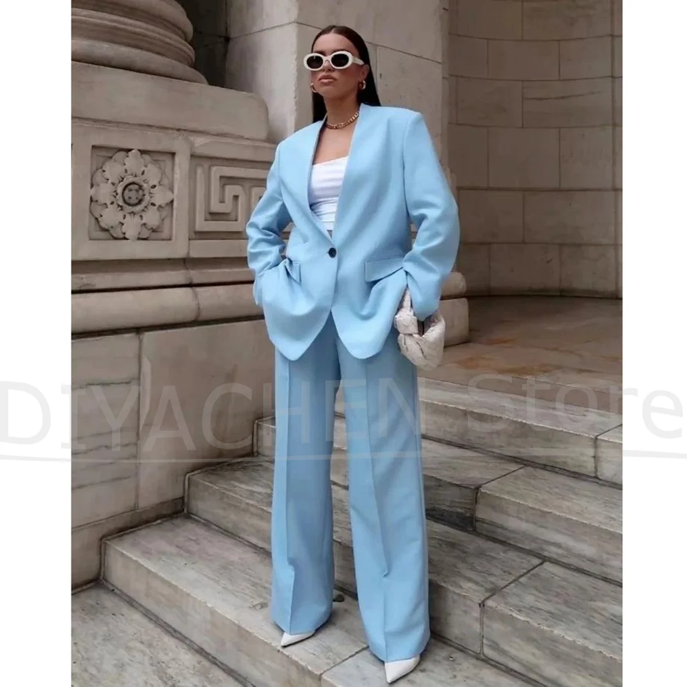 

Women's Suits Chic V-Neck One Button Solid Color Clothing 2 Pieces Daily Casual Formal Evening Party Female Pants Sets 2025