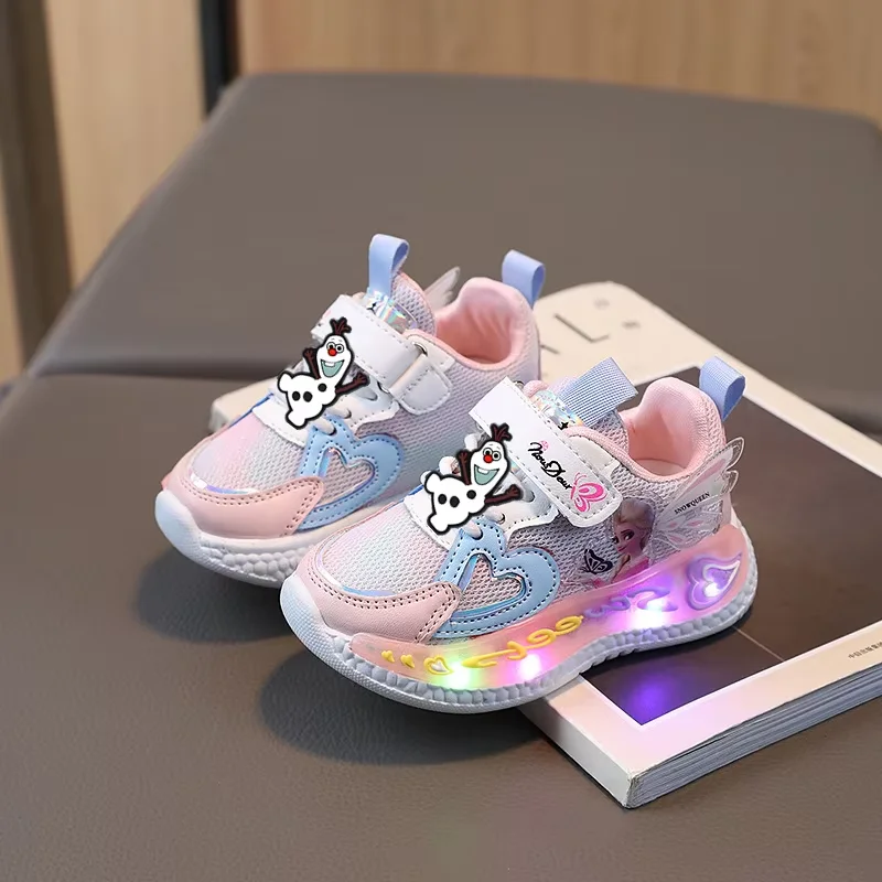 

Кроссовки для бега для девочек «Холодное сердце» ELsa, новые детские кроссовки Disney, повседневная обувь для маленьких девочек с мигающим светом