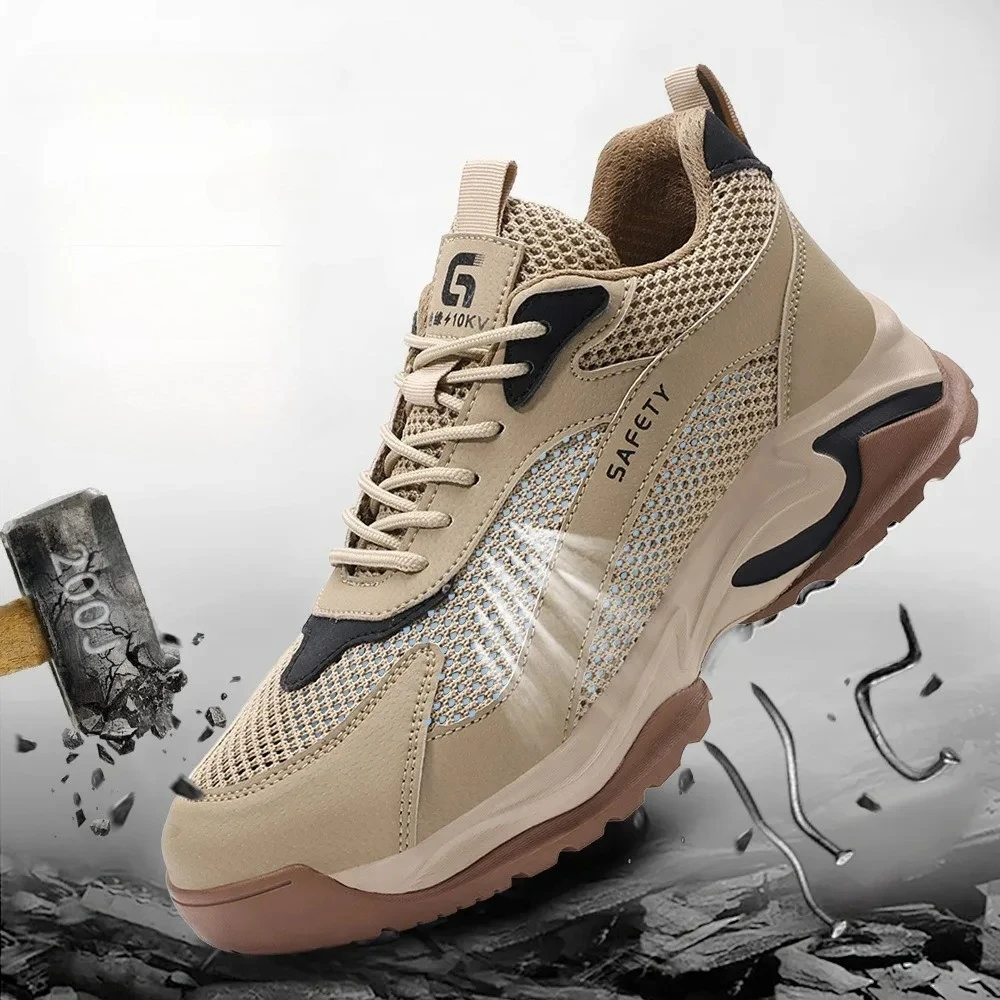 

Летние сетчатые защитные кроссовки с пластиковым носком, дышащие, легкие рабочие ботинки для мужчин и женщин