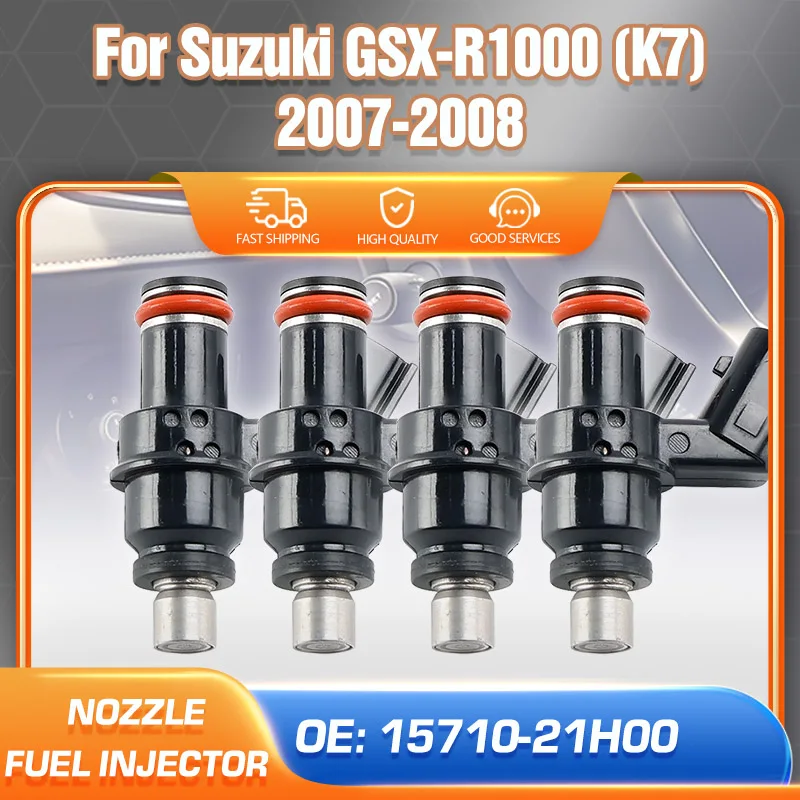 

Set of 4pcs Motorcycle Fuel Injectors Nozzle Kit 15710-21H00 For Suzuki GSX-R1000 K7 2007-2008 Car Accessories