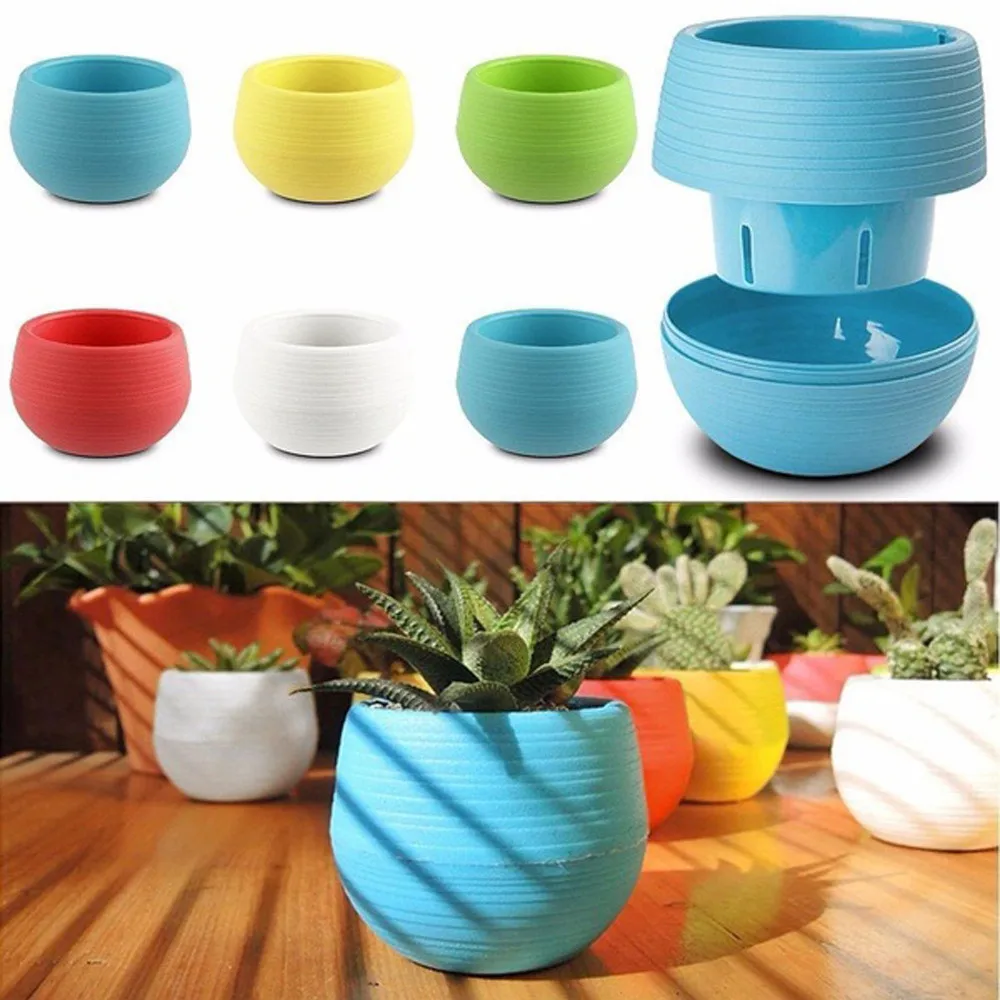 Colorful Multi color Flower Pot Small Round Plastic Planter for Succulents Home Office Desktop Potted Plant Decor