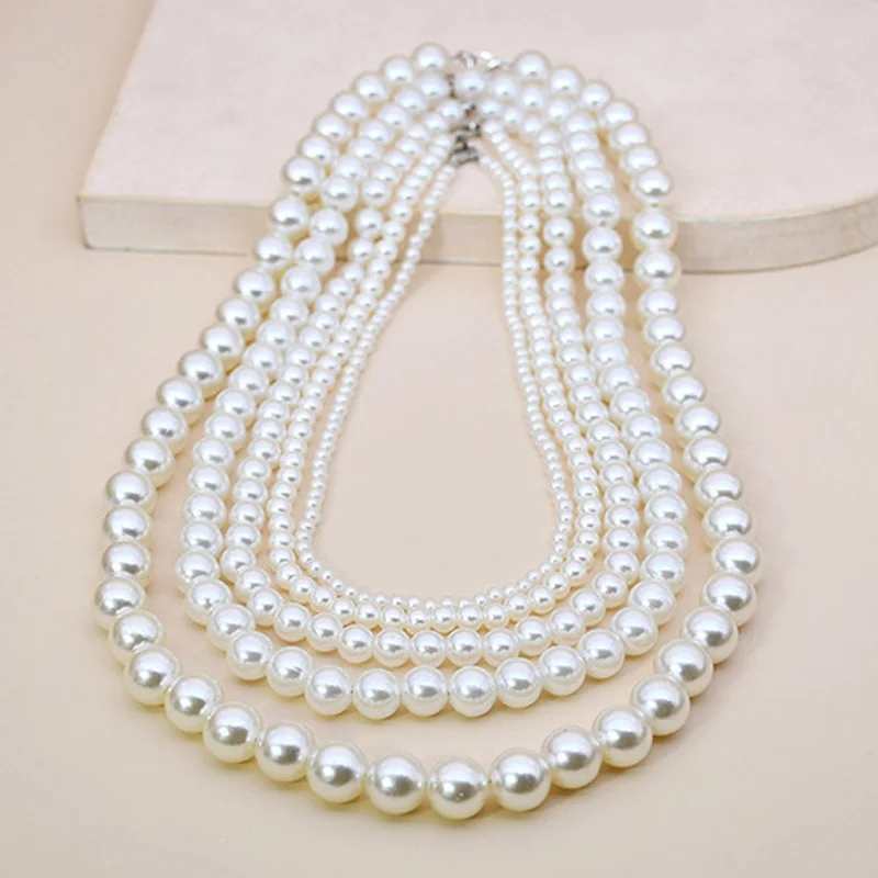 New Fashion White Imitation Pearl Choker Necklace Round Wedding Necklace for Women Men Charm Beaded Jewelry