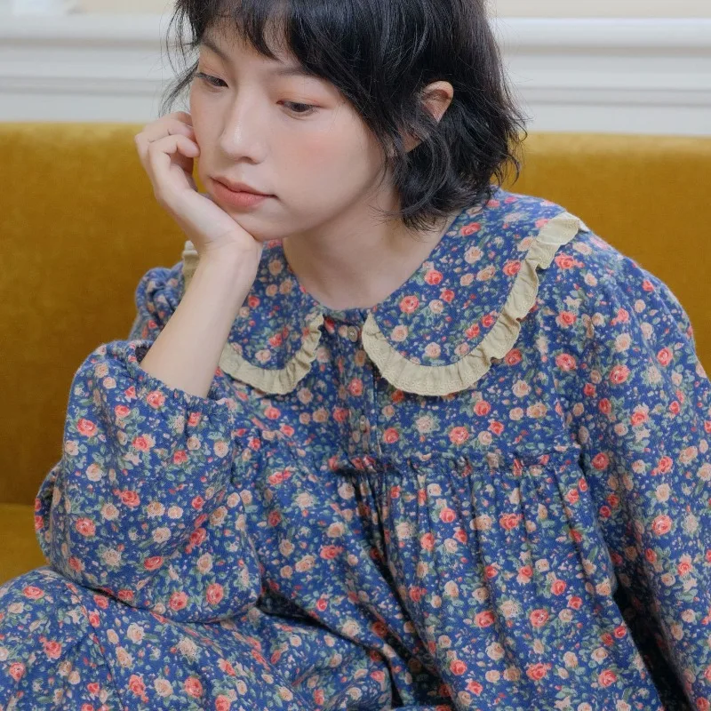 

Women 100% Cotton Floral Nightgown Sweet Peter Pan Collar Puff Sleeve Soft Breathable Loose Home Loungewear Cottagecore Dress