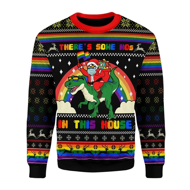 LGBT Ugly Christmas Sweater Men 3d Printed Gay Rainbow Graphic Round Neck Sweatshirt Tops New Year Pullover Hoodie Festival Gift