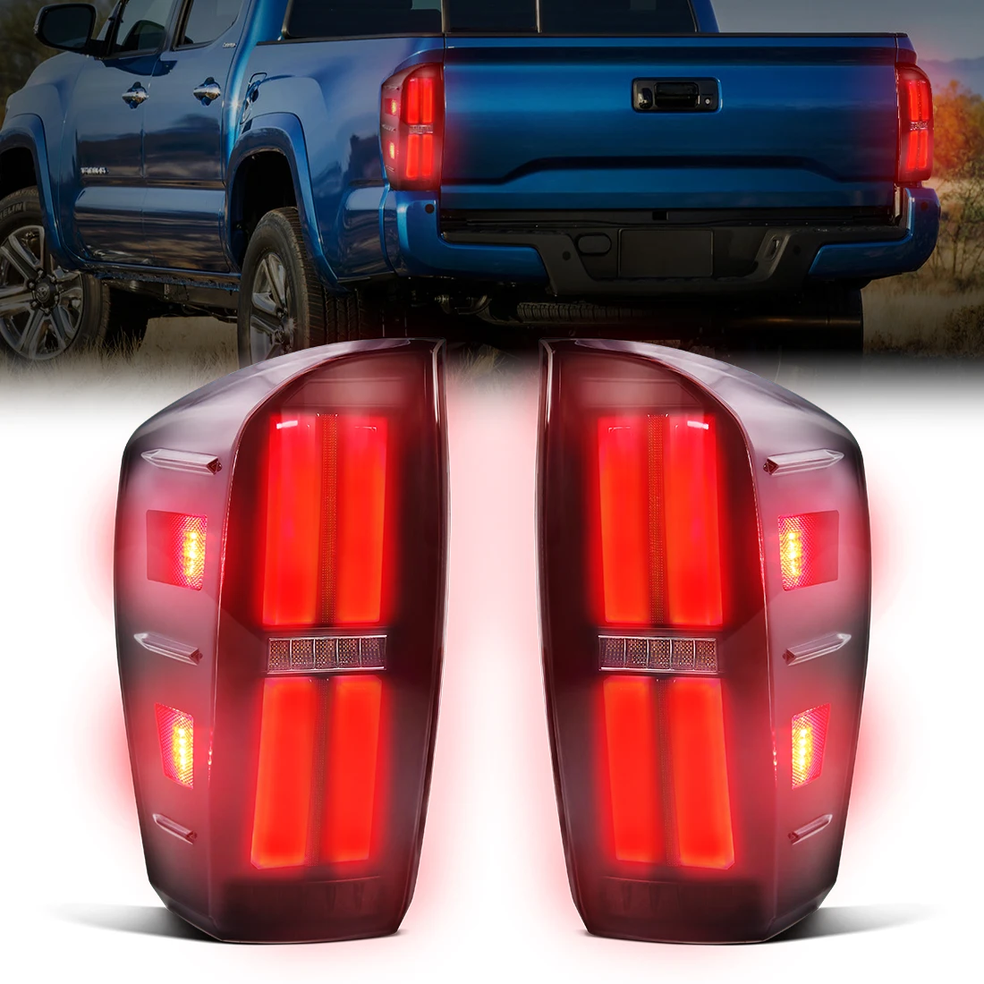

Для Toyota Tacoma 2016-2022 светодиодный задний фонарь с запуском, анимационный задний фонарь со светодиодными бусинами высокой плотности, указатель поворота с потоком воды