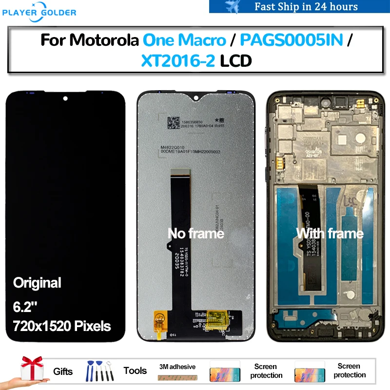 Original For Motorola One Macro PAGS0005IN XT2016-2 Pantalla lcd Display Touch Panel Screen Digitizer Assembly Replacement Parts