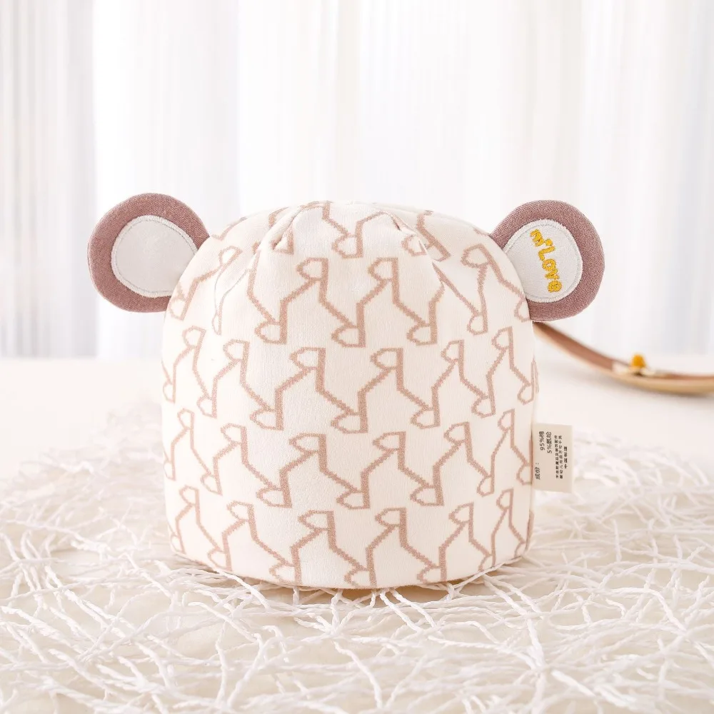 

Headwear Print Boneless Muslin Hats Cartoon Bear Cotton Baby Fetal Cap Soft Elastic Newborn Hats Spring