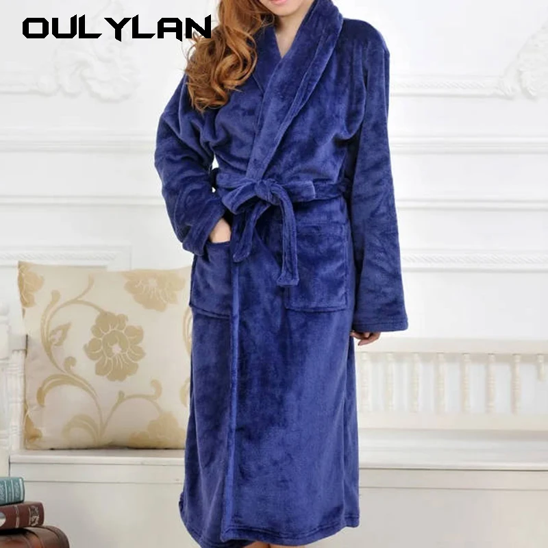 Oulylan piyama wanita lebih tebal, baju tidur manis hangat flanel musim dingin pakaian rumah jubah Chic lembut lucu 2XL