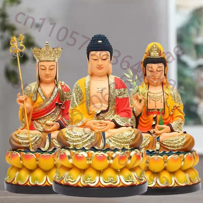 Resin Colored Clothes of Sakyamuni Buddha, Pharmacist, Household Sanbao Buddha, Weighing 5 kg Buddha Statue