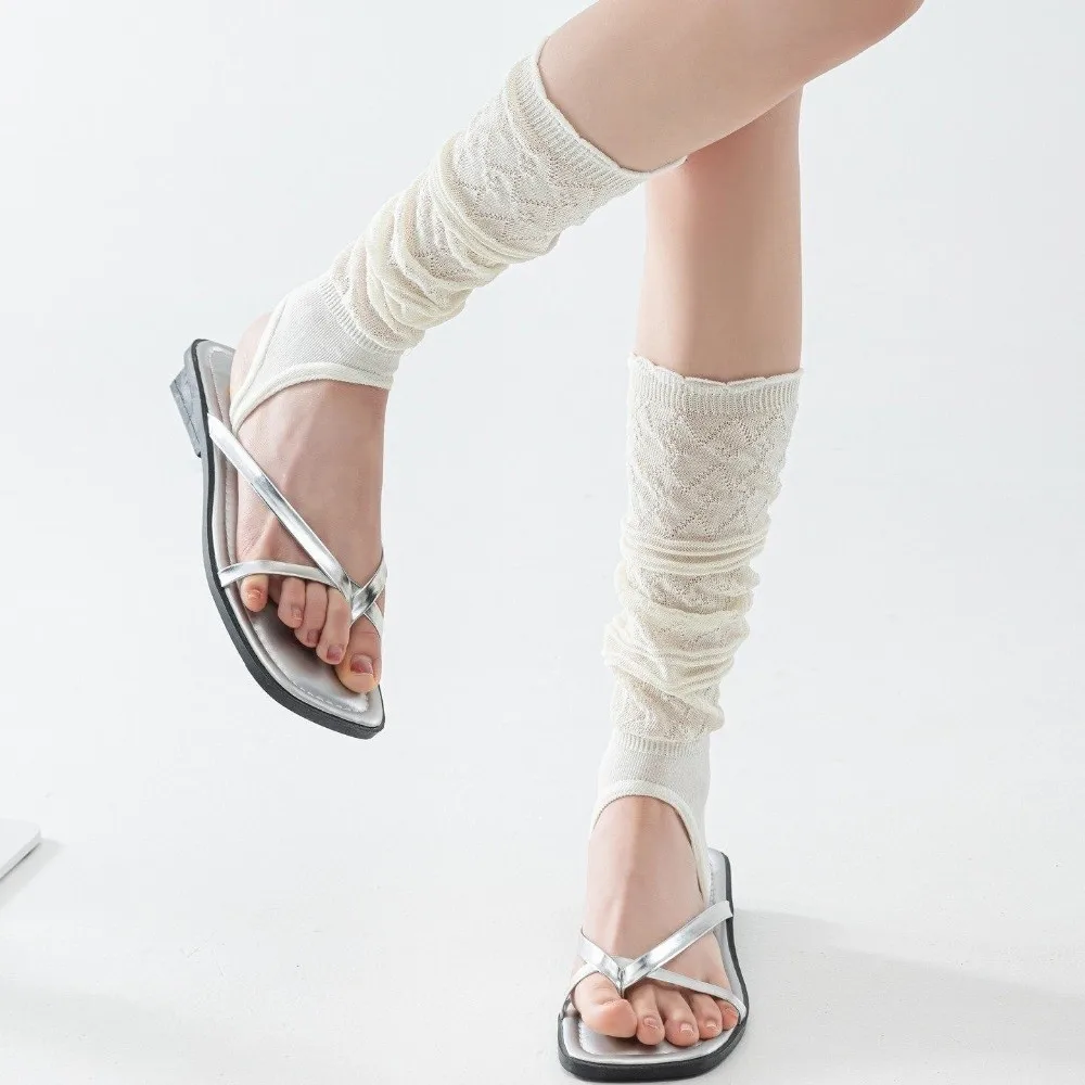 1 Pair Thin Knit Stirrup Slouch Socks Stirrup Design Breathable Feel Boot Socks Hollow Pattern Boot Match Hollow Knit Socks