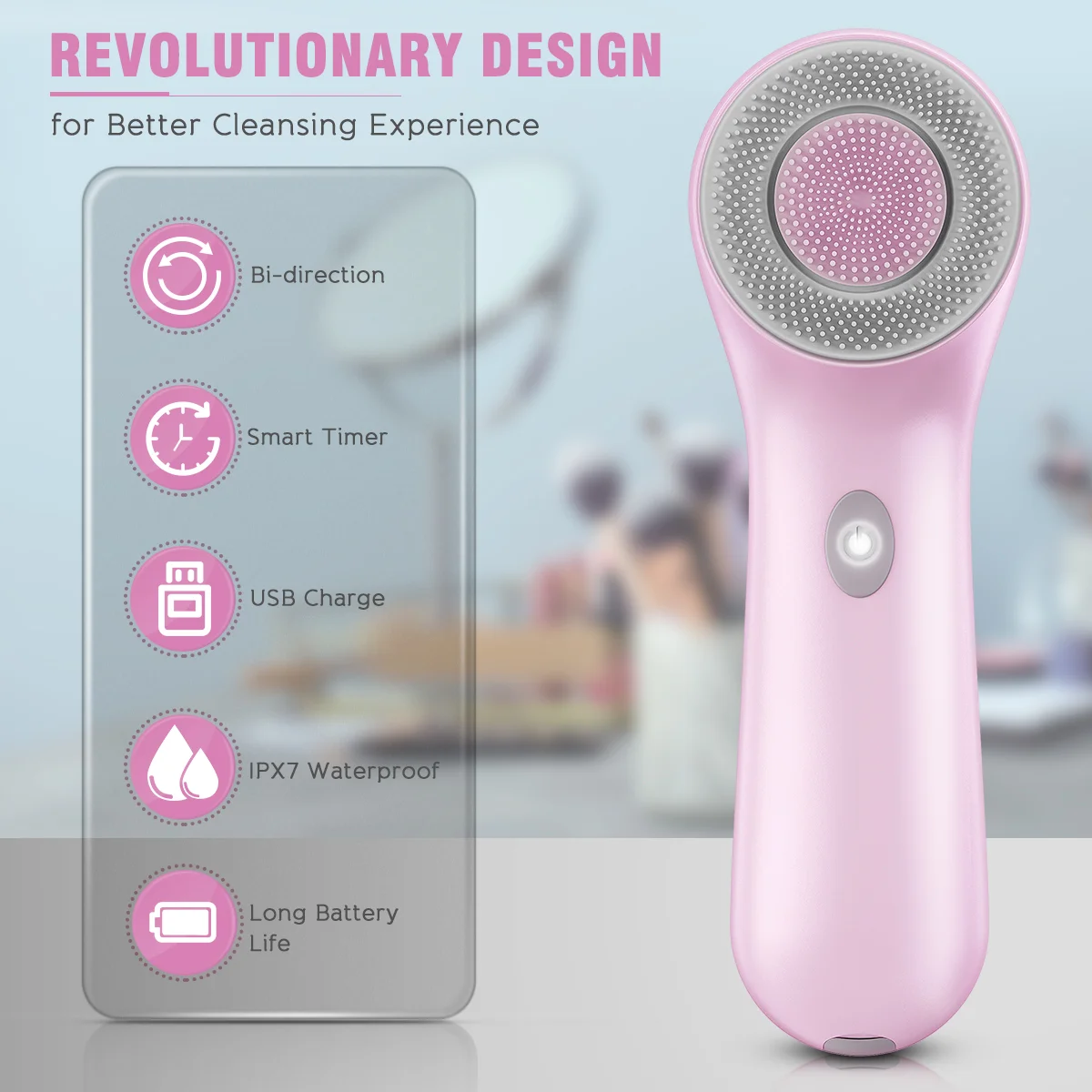 ETEREAUTY Waterproof Safe 3-in-1 Face Clean Device Skin Care Facial Cleansing Brush for Home