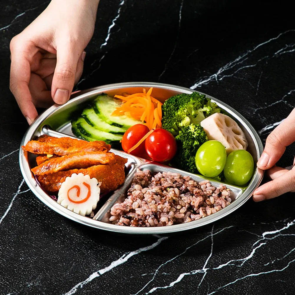 

Stainless Steel Divider Plate 3 Compartment Sectioned Plates for Adults Food Separator Tray Easy Clean Resistant