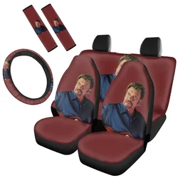 Johnny Hallyday Singer 3D Print Full Set Car Seat Covers Easy to Install Clean Automotive Seat Belt Sets 2 Pack Steering Wheel