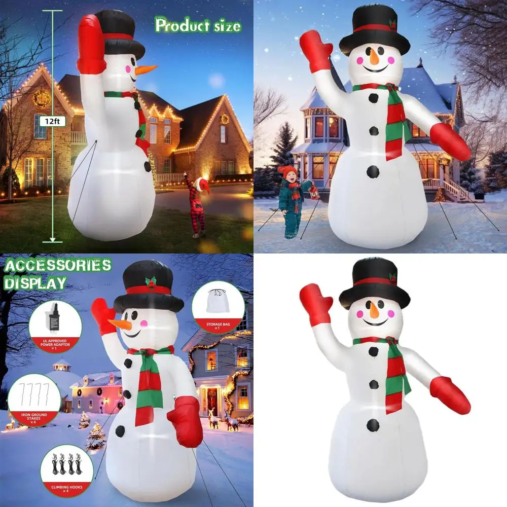 

Большой 12-футовый надувной снеговик со светодиодной подсветкой - уличное украшение двора джентльмена для рождественских вечеринок