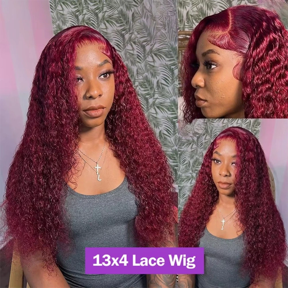 99j بورجوندي 13x6 Hd الدانتيل أمامي 100% خصلات الشعر المستعار الإنسان 40 بوصة أحمر اللون البرازيلي 13x4 الدانتيل موجة عميقة شعر مستعار أمامي 200% الكثافة