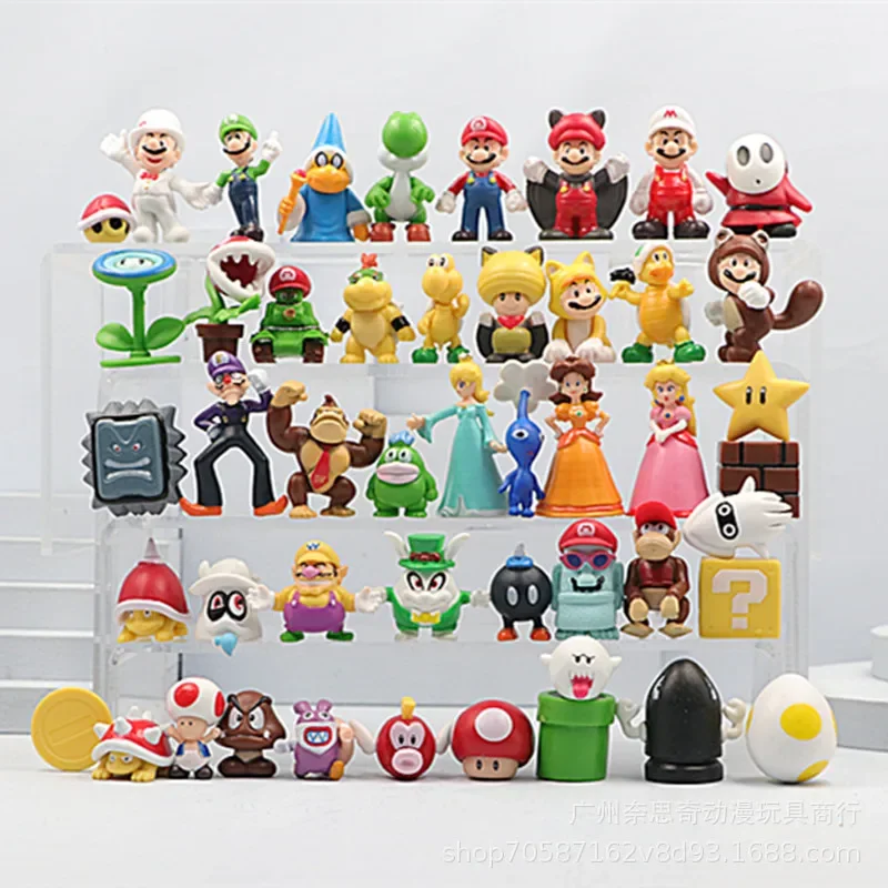 

48pcs Super Mario Bros Toys Dolls Anime Figures Luigi Yoshi Donkey Kong Wario PVC Action Figure Model Toy for Kids Birthday Gift