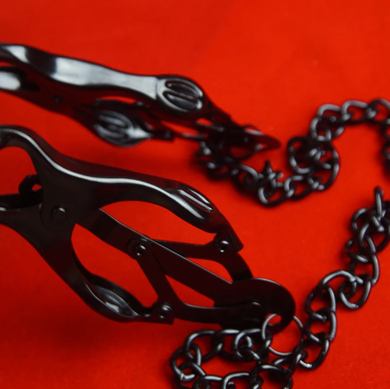 BDSM Nipple Clamps with Chain,Clover Nipples Clips Rubber-padded Tips,Sex Toy for Couples,SM Adult Games,Breast Clit Stimulation - view 5