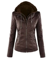 Faux Leather Jacket for Women, Female Winter Coat, Motorcycle Jacket, Faux Suede, PU Zipper Hoodies, Outerwear