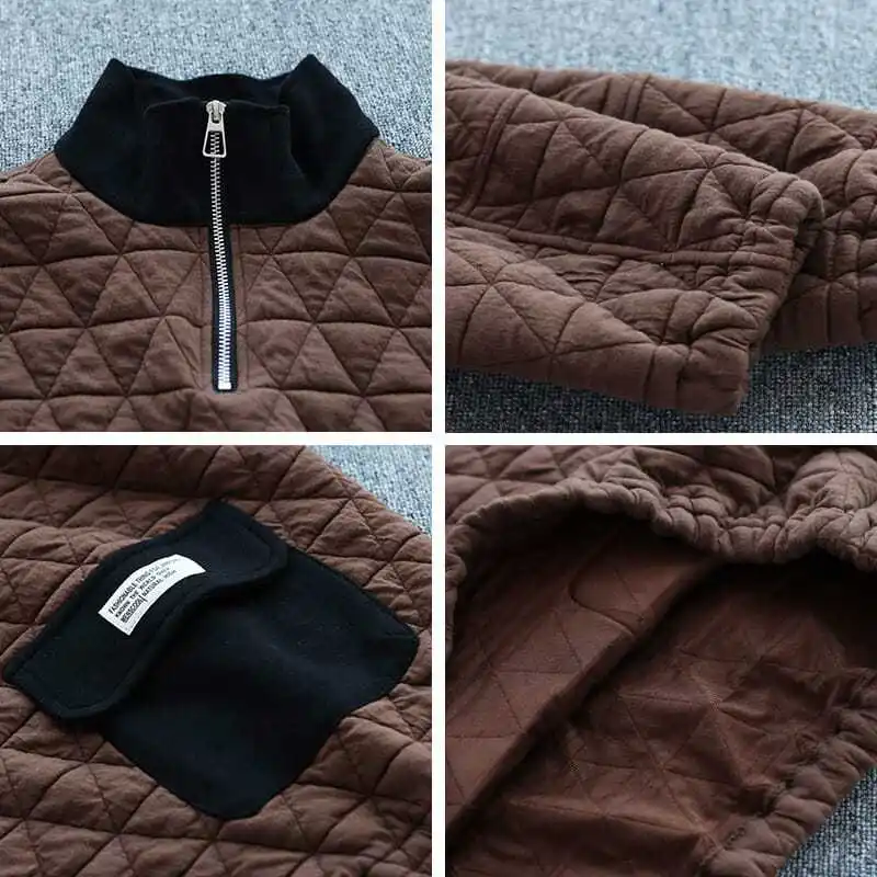 بلوفرات نسائية دافئة مبطنة بالقطن بياقة واقفة وجيب مرقع معاطف جديدة لخريف وشتاء 2025 قطع علوية نسائية عصرية #5