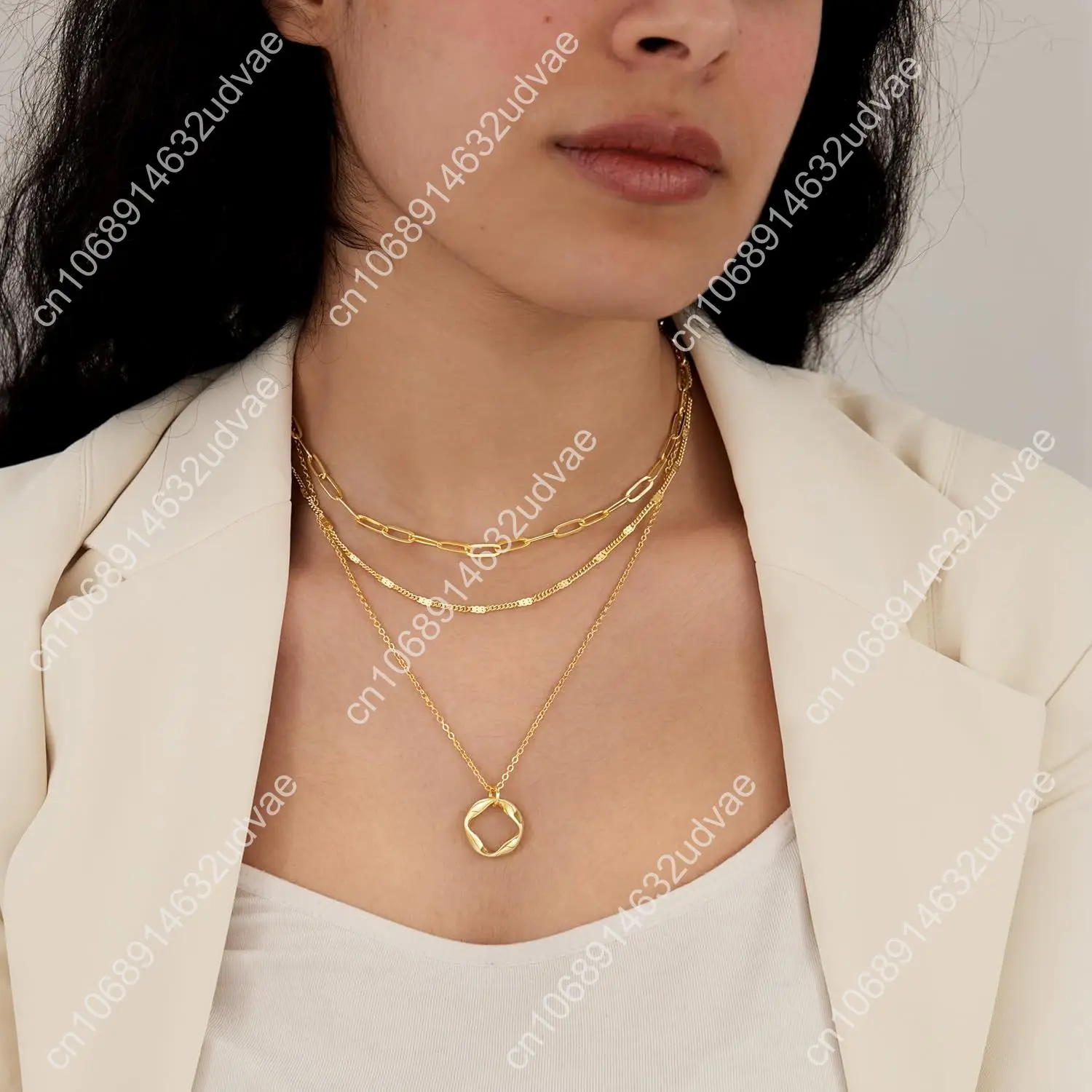 Многослойные золотые ожерелья для женщин, штабелируемые изящные 14-каратные золотые посеребренные модные круглые скрепки-цепочки с подвеской-колье, ожерелье S