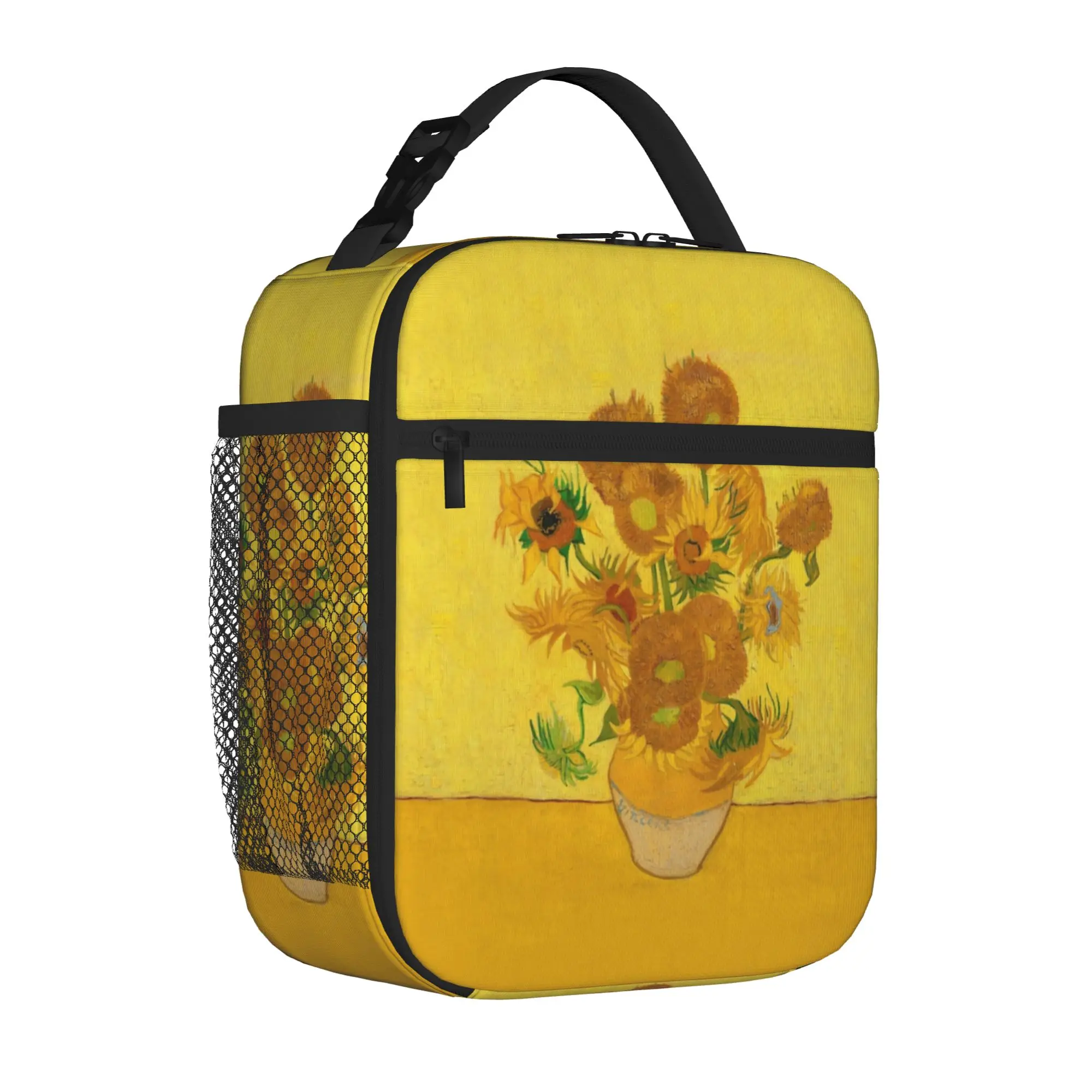 Famous Painting Yellow Sun Flowers Tote Thermal Cooler Bag Vincent Van Gogh Durable Insulated Lunch Bags Causal Food Bento Box