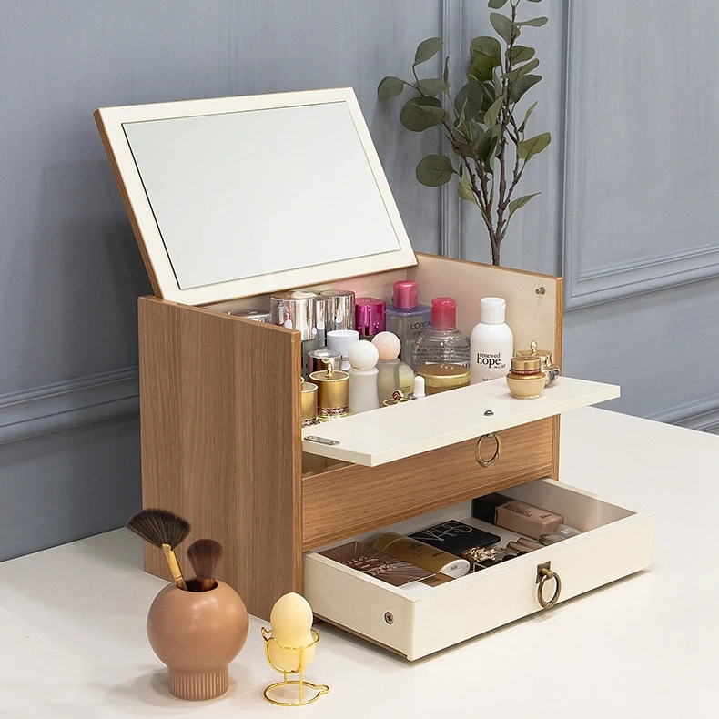 Furniture Modern Wooden Small Dressing Table Organizers Bedroom Small Vanity Makeup Cabinet With Storage Drawers And Mirror