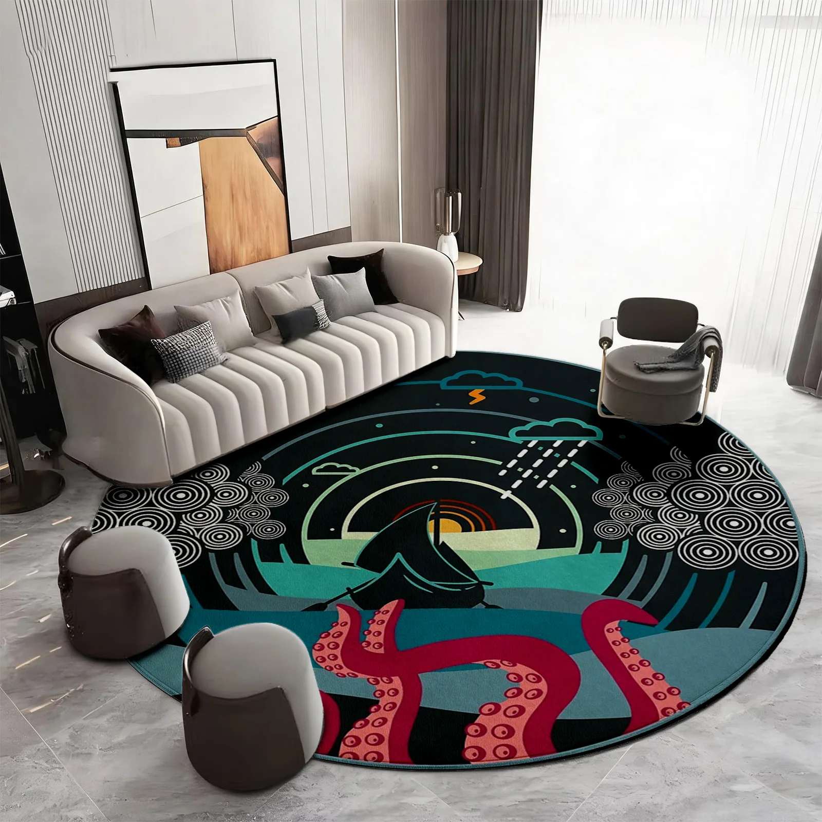 Home Bathroom Carpet - Large Round Coastal Area Rug Beach
