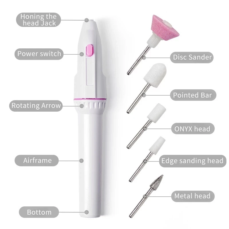 5 In 1 Elektrische Dode Huid Nail Remover Nagellak Machine Draagbare Batterij Polijstmachine Nail Boor Nail Art Schuren File pen Gereedschap