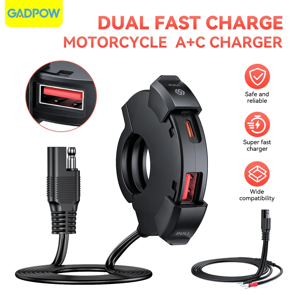 

Gadpow Motorcycle USB Quick Charger, Waterproof Socket with Type-C Cell Phone Port, Mobile Power Socket, Motorcycle Socket,12V