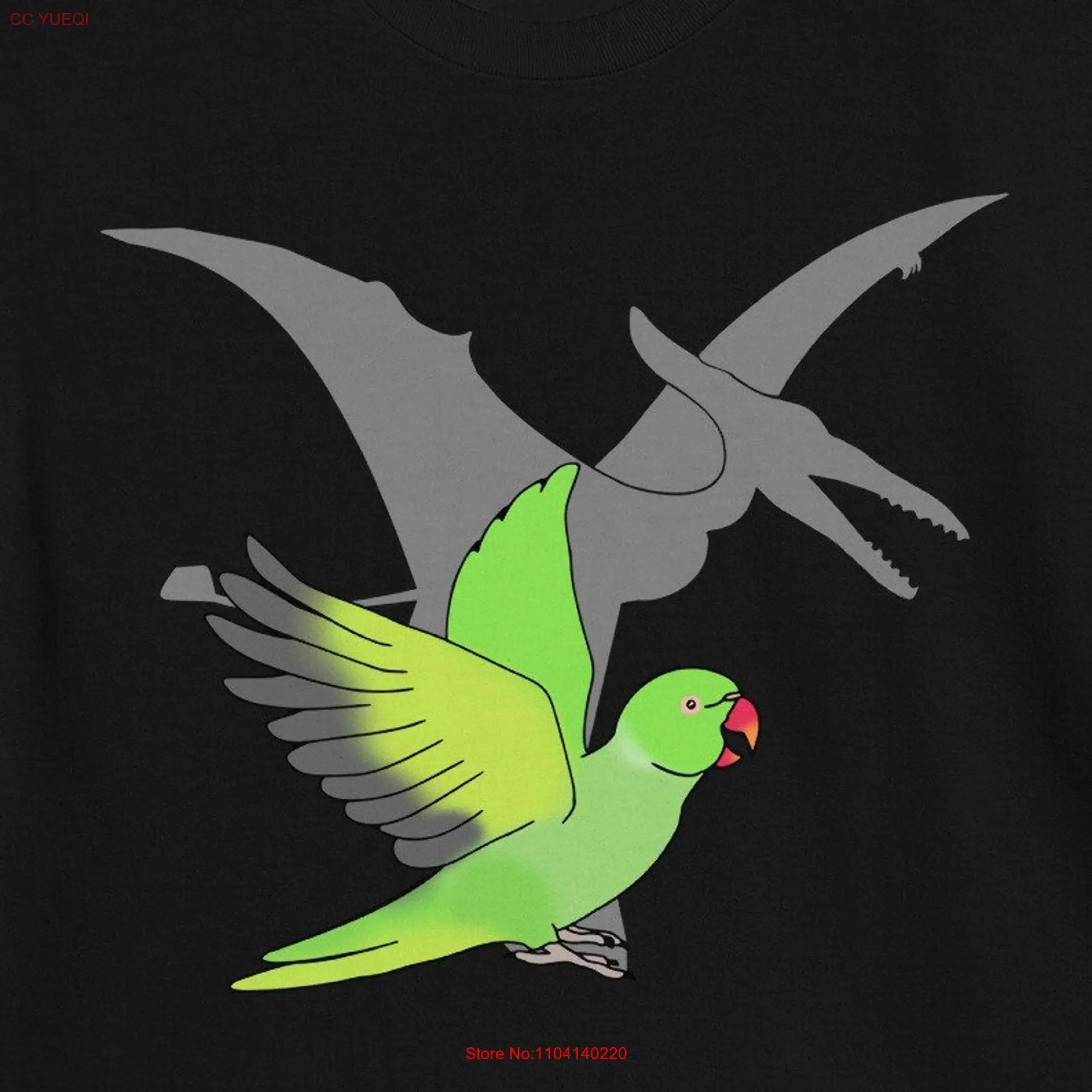 Pterodactyl Green Indian Ringneck T Shirt Dinosaur shadow alexandrine parrot apparel birb memes clothes funny tee