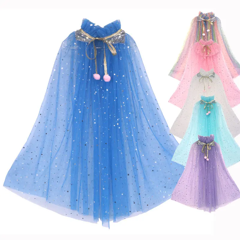 

Girls Hooded Capes Cloaks Princess Anna Elsa Cosplay Costume Kids Green Blue Rainbow White Dance Cape