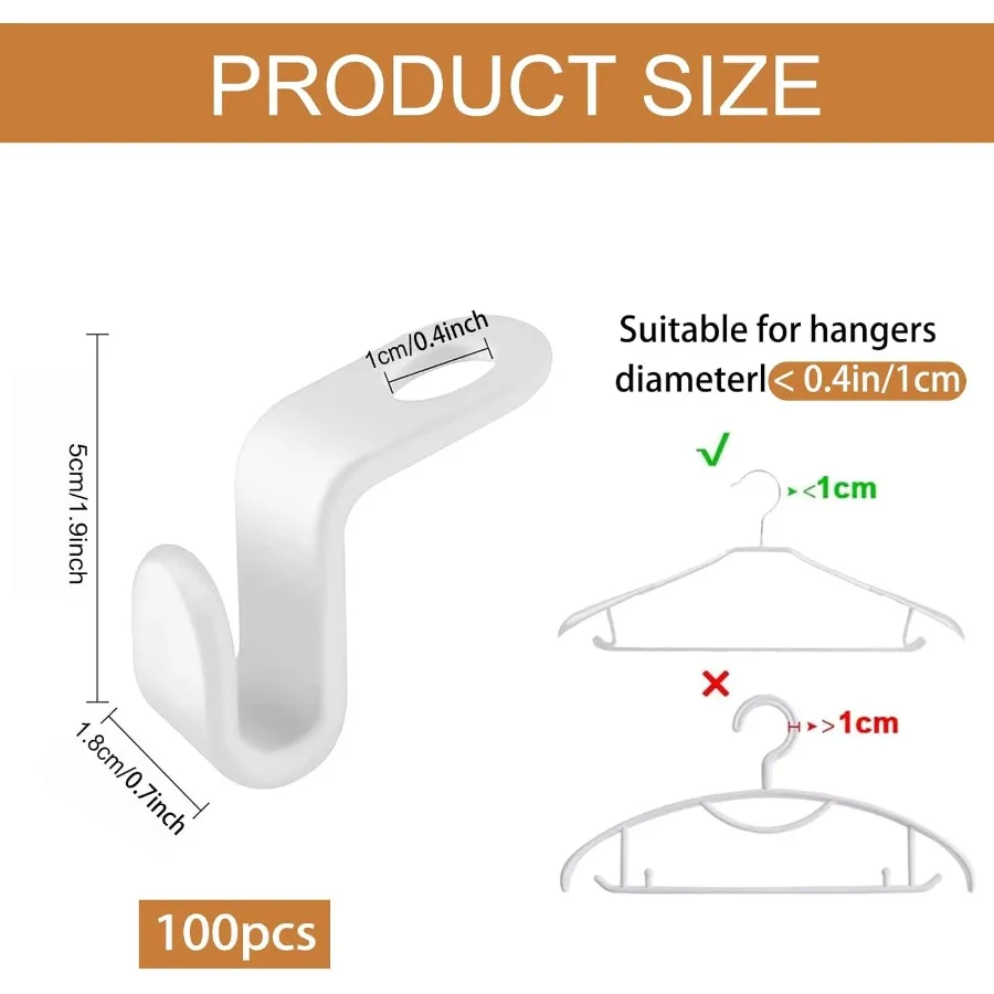 100 قطعة خطاف شماعات الملابس موصل السنانير توفير المساحة الشماعات المتتالية الأبيض خزانة المنظم شماعات كليب لتعليق البلاستيك